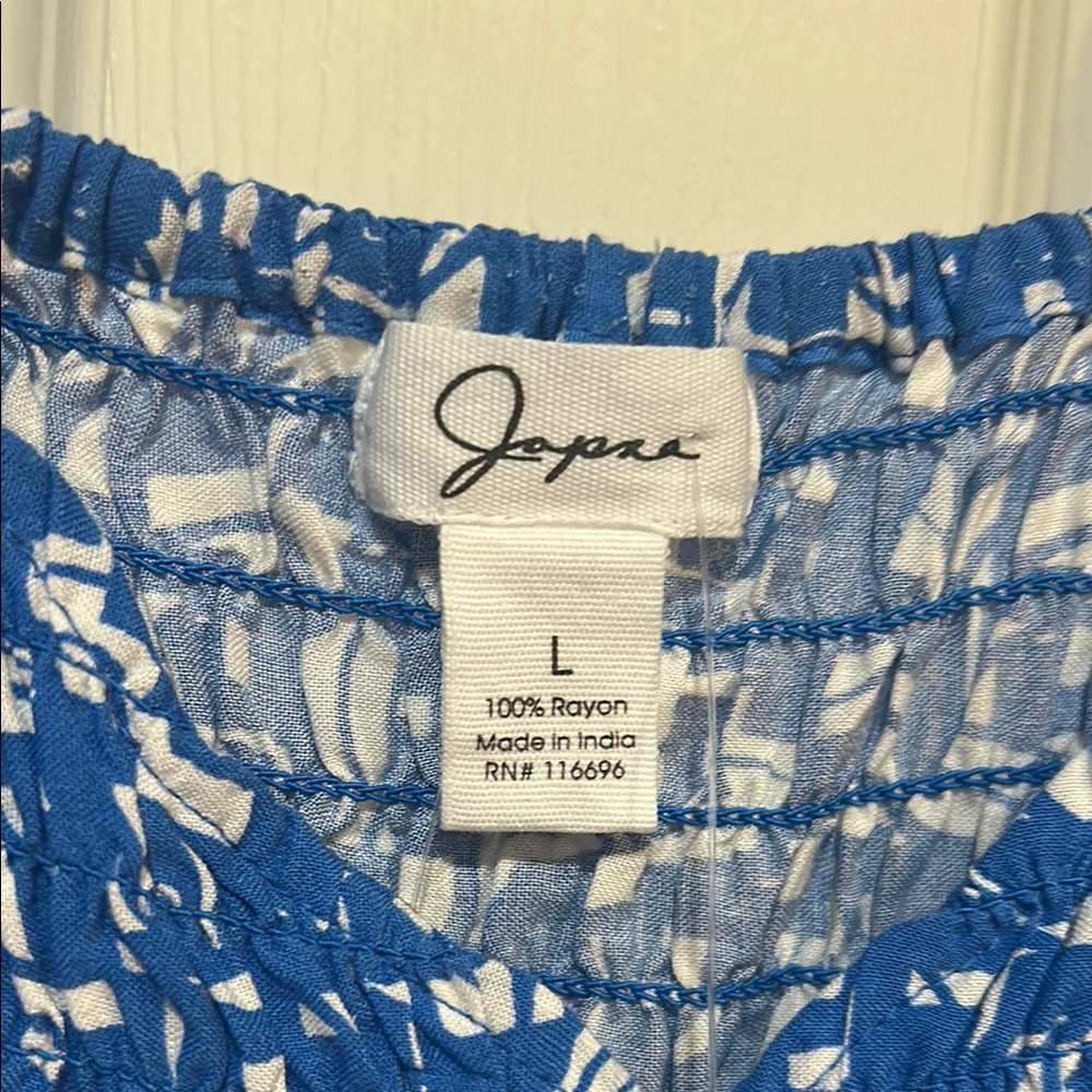 Japna Blue and White Smocked Ruffle Blouse - Picture 3 of 9